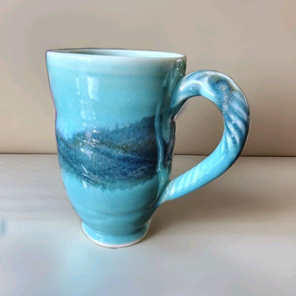 Wright Bill Hill Mug Aqua Blue Design Thumb Handle
